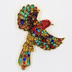 Gold Tone Large 4”X3.5” Parrot Bird Multicolored Crystal Rhinestone Brooch